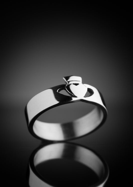 Modern Claddagh ring white gold women's