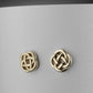 gold celtic knot earrings on white background