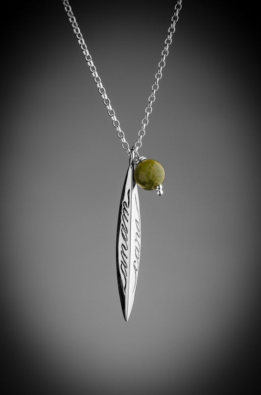 silver anam cara pendant with connemara marble