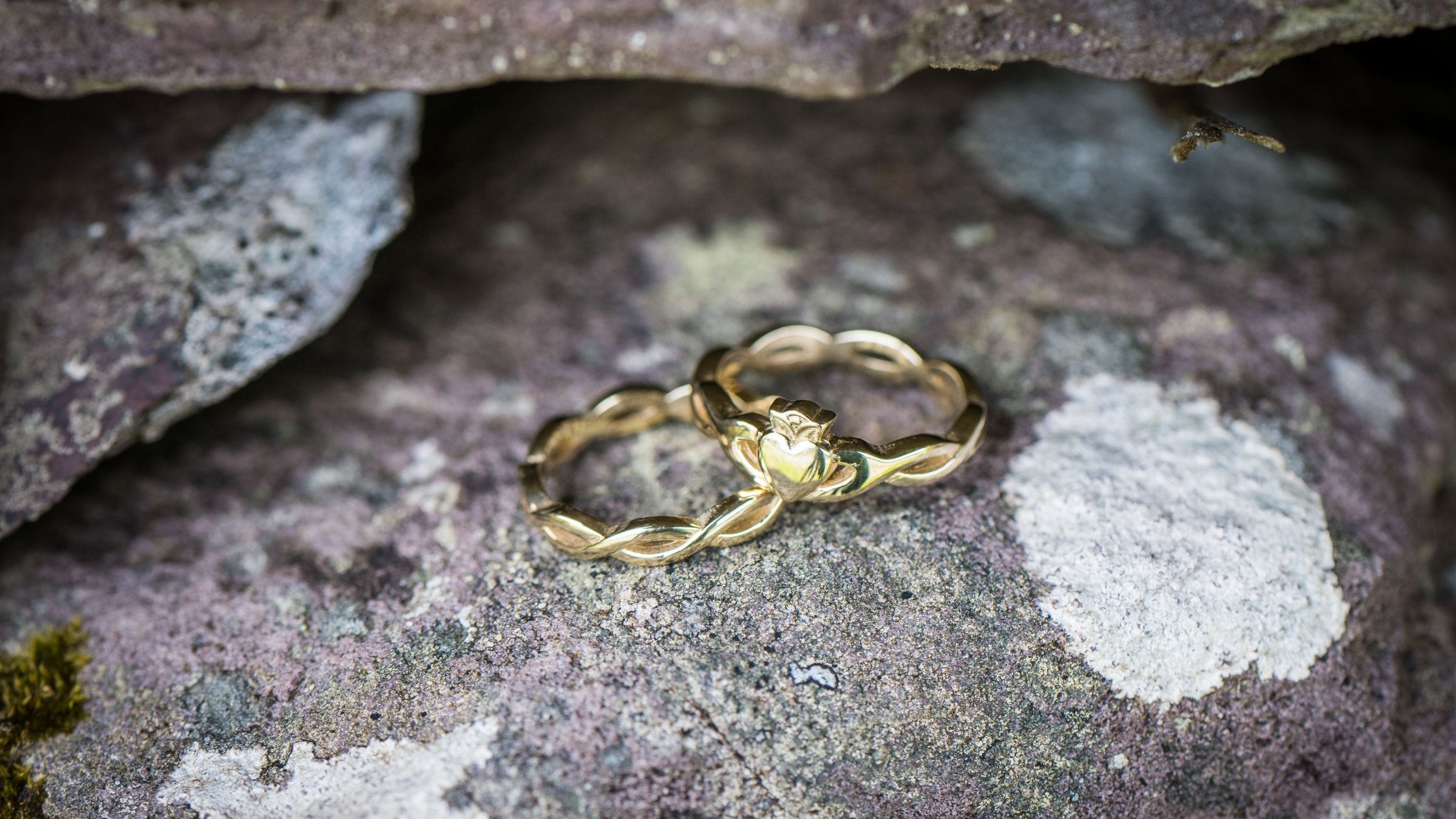 Gold Celtic Ring with 'Love of My Heart' Text | Celtic Wedding Rings