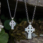 contemporary celtic cross pendant necklace in sterling silver with a weathered hammered finish