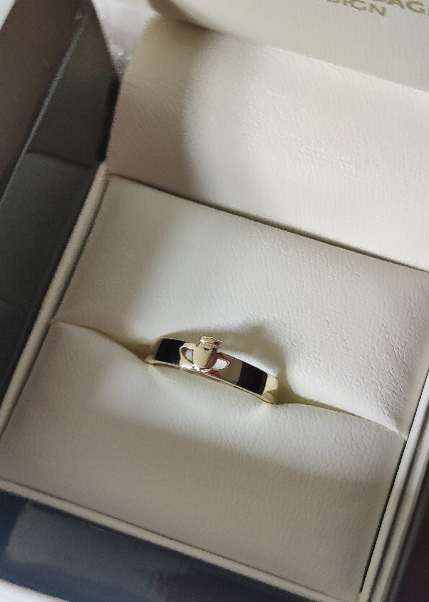dainty claddagh ring in gold in box