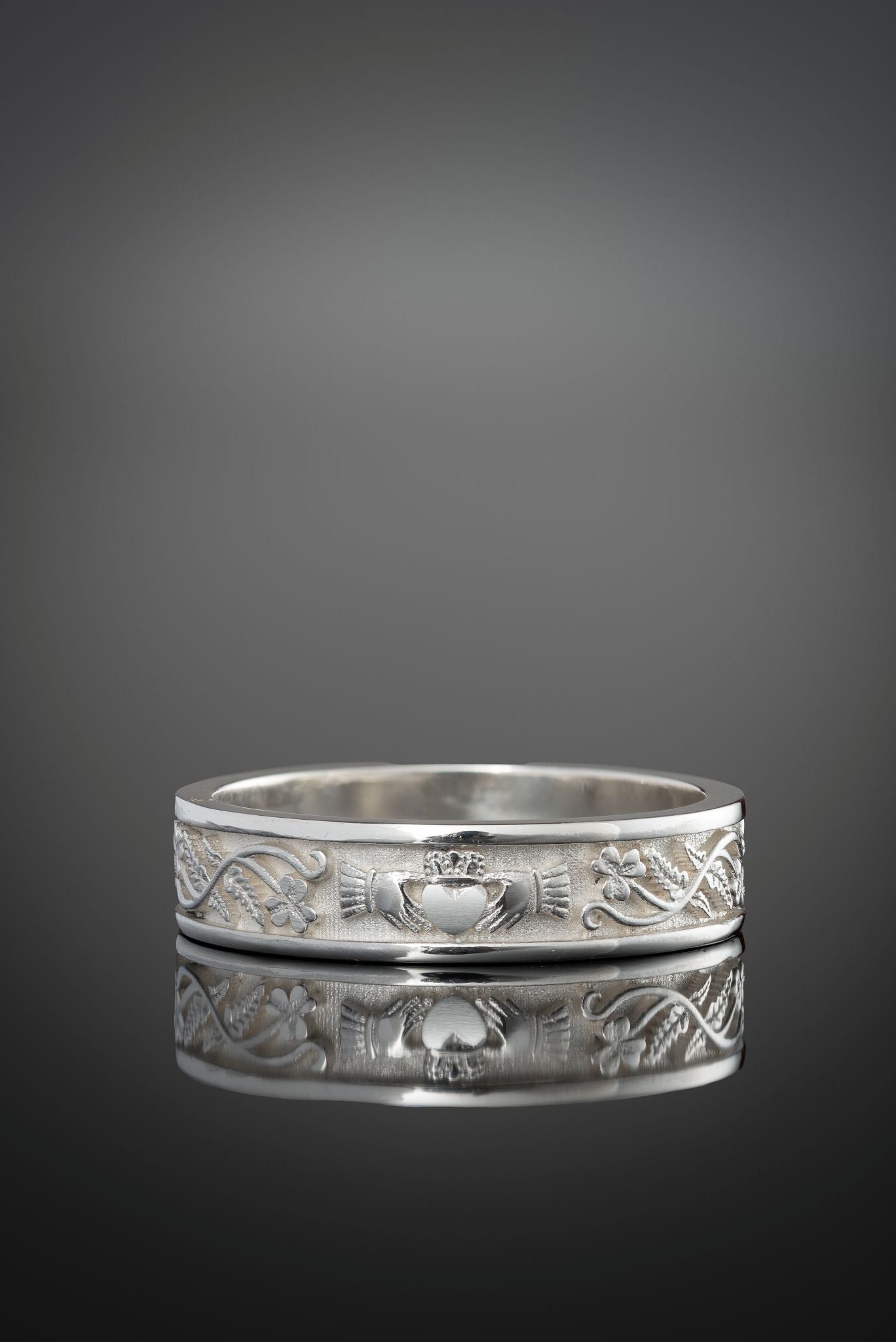 Nature Inspired Fern and Shamrock Claddagh Ring