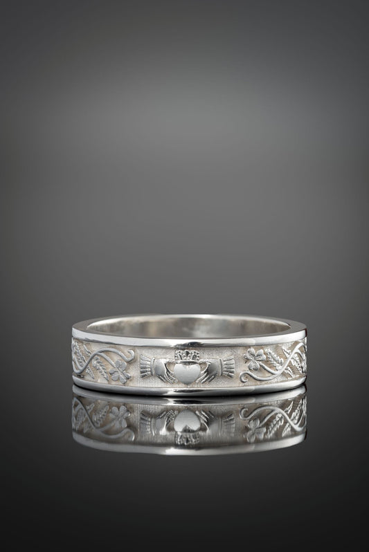 Nature Inspired Fern and Shamrock Claddagh Ring