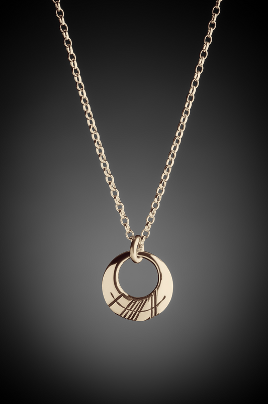 Gold ogham gra pendant necklace