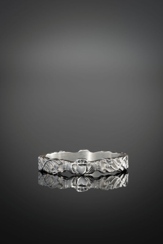 nature inspired fern shamrock claddagh ring in sterling silver