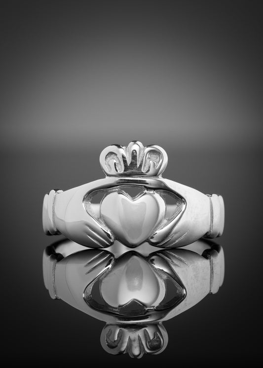 Men's Claddagh Ring White Gold