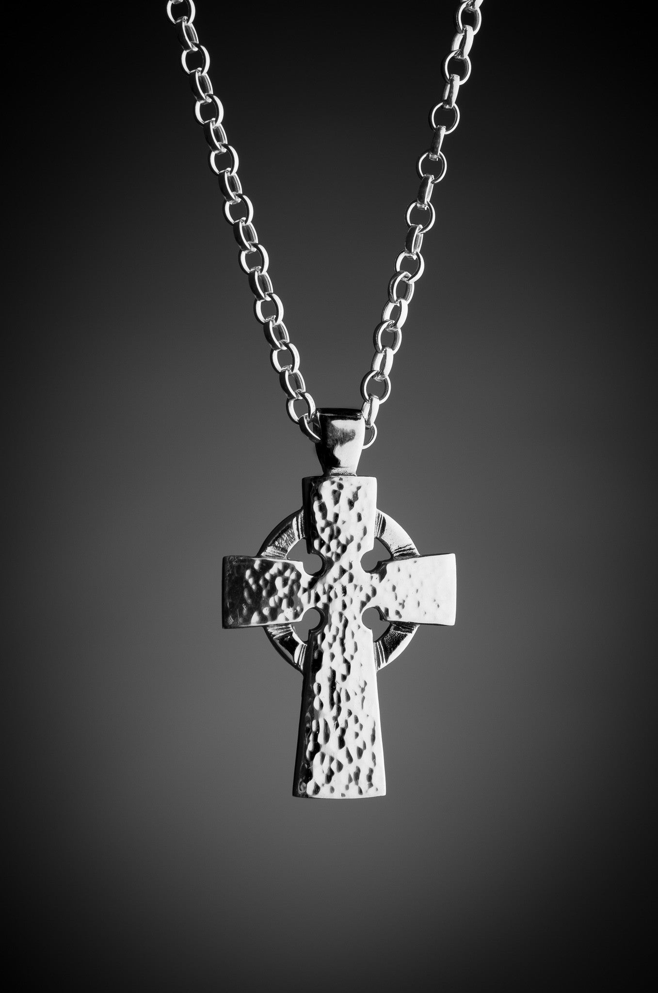 Contemporary Celtic Cross for men in a hammered finish