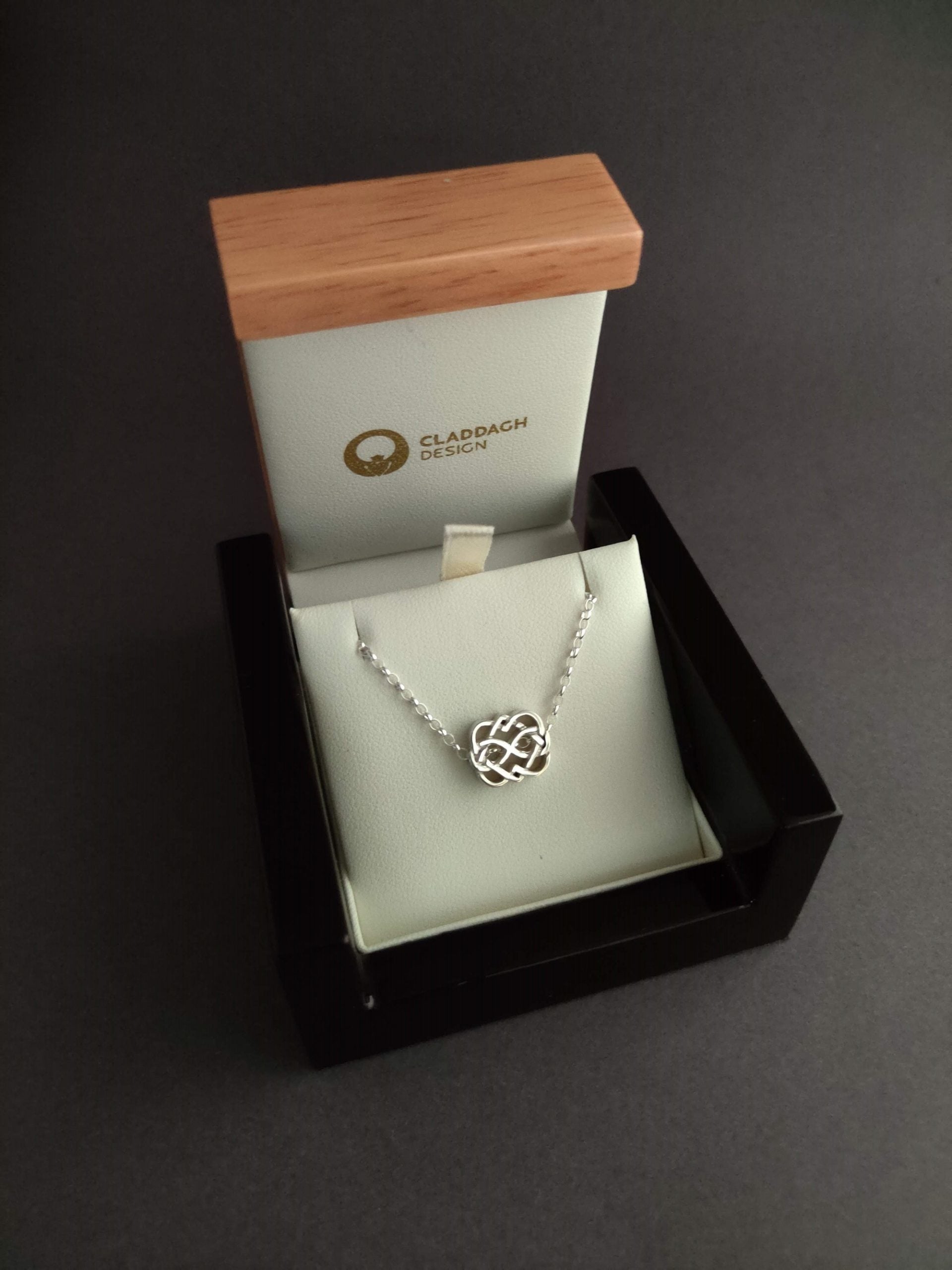 Celtic love knot pendant with chain in box