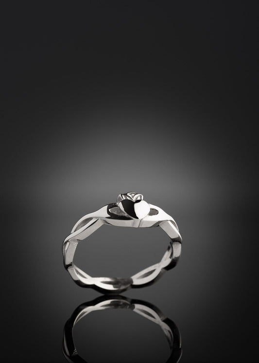 White Gold Claddagh Ring Twist band