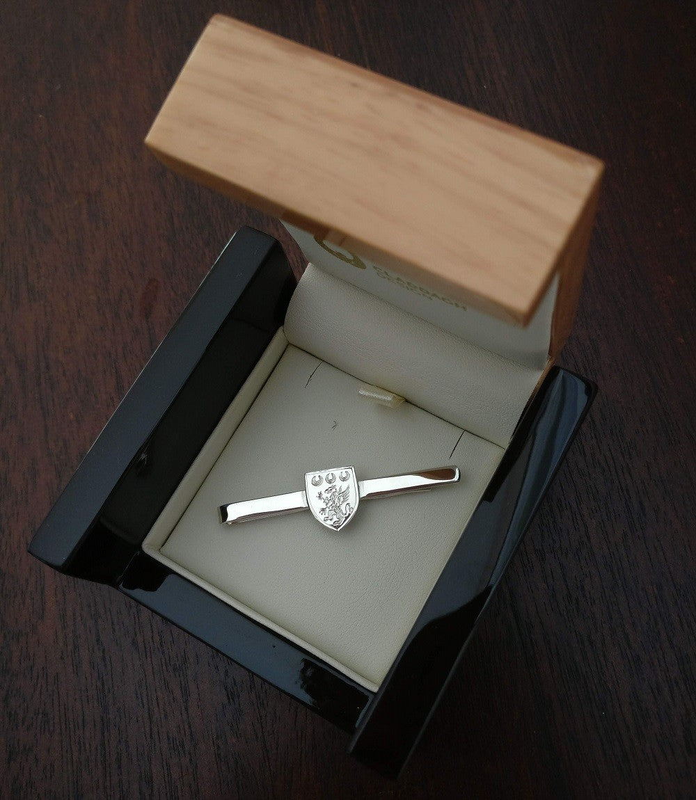 silver family crest tie bar