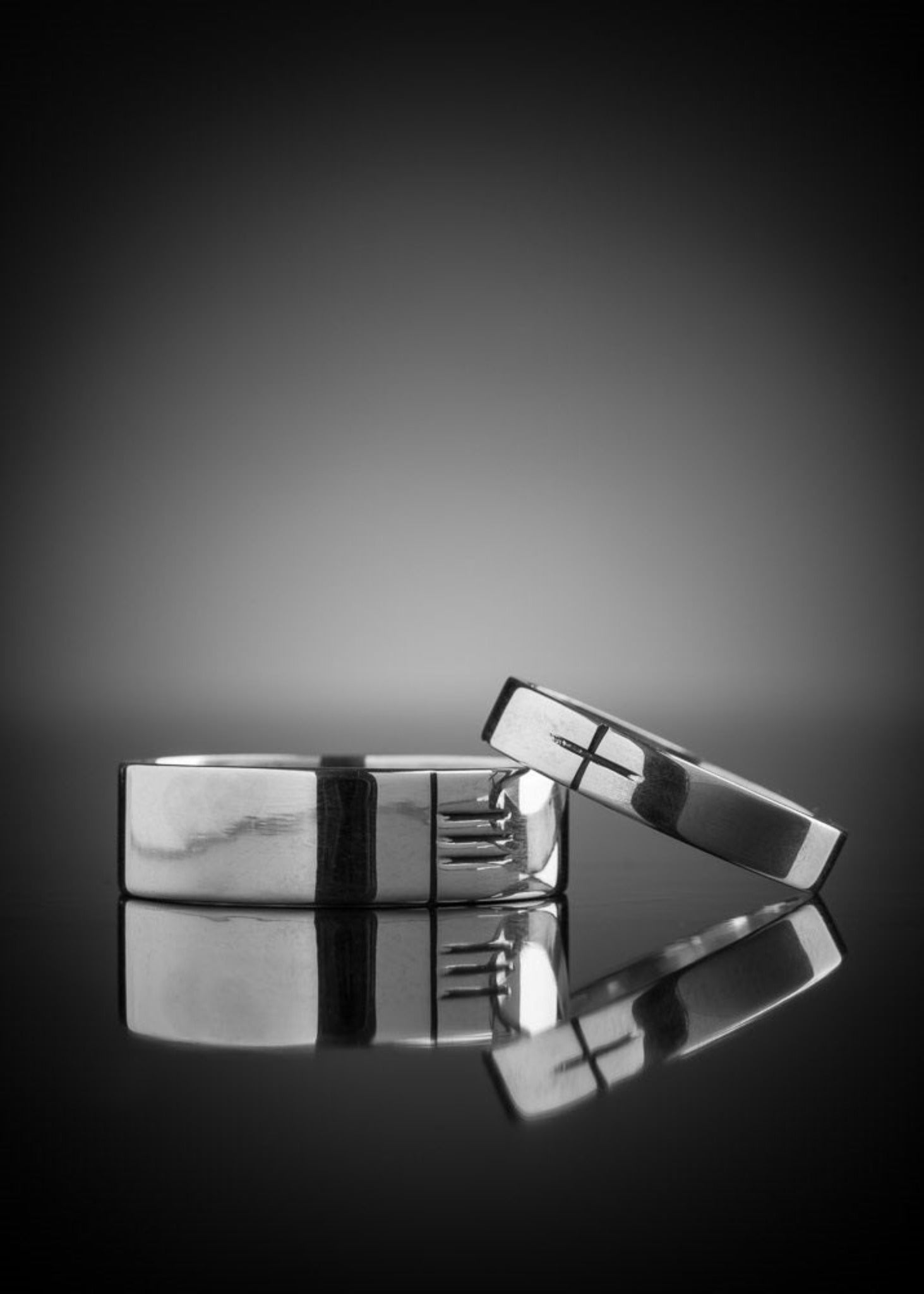 His and hers silver Ogham rings polished