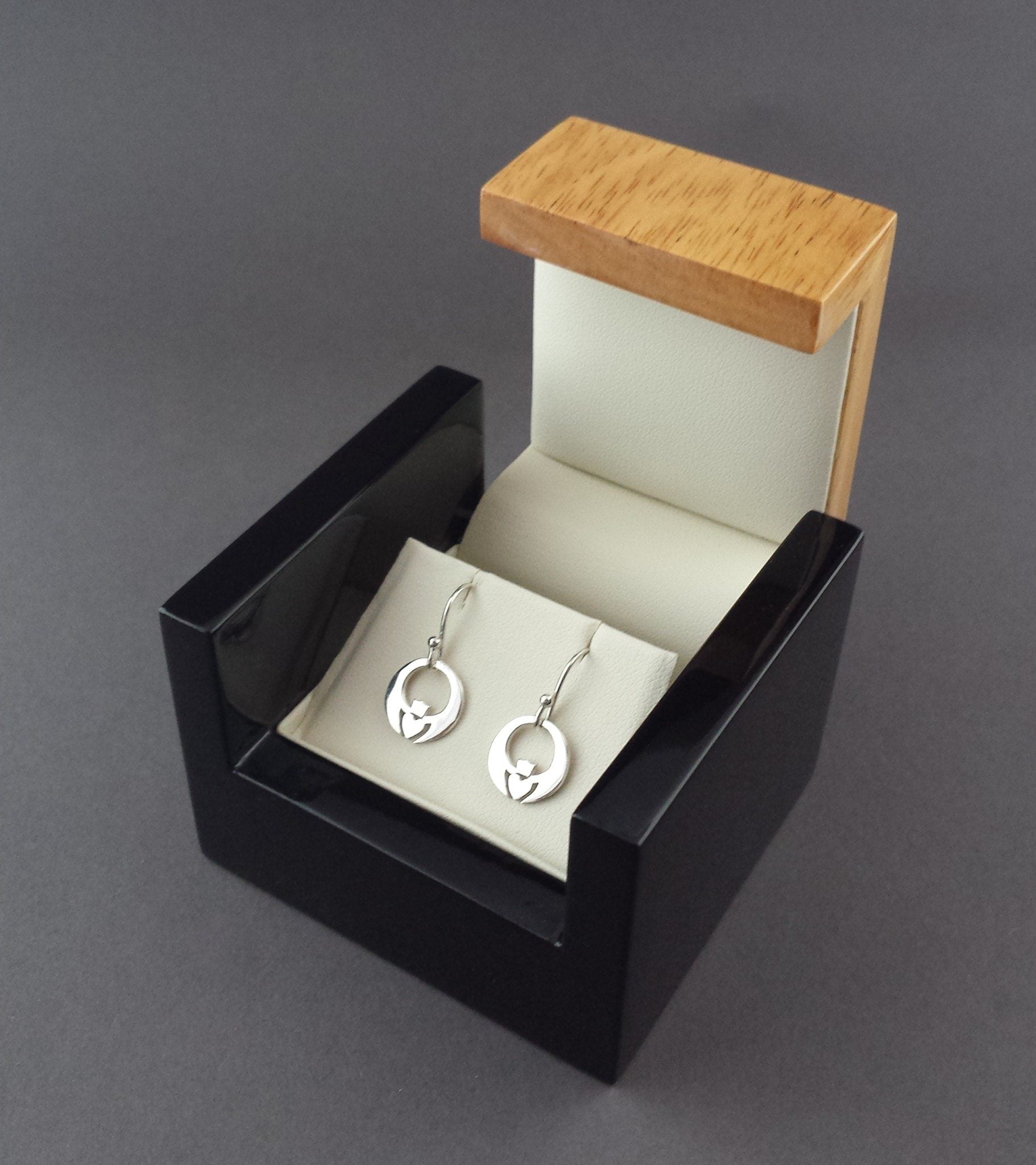 silver claddagh earrings in luxury box