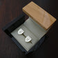 silver family crest cufflinks in box