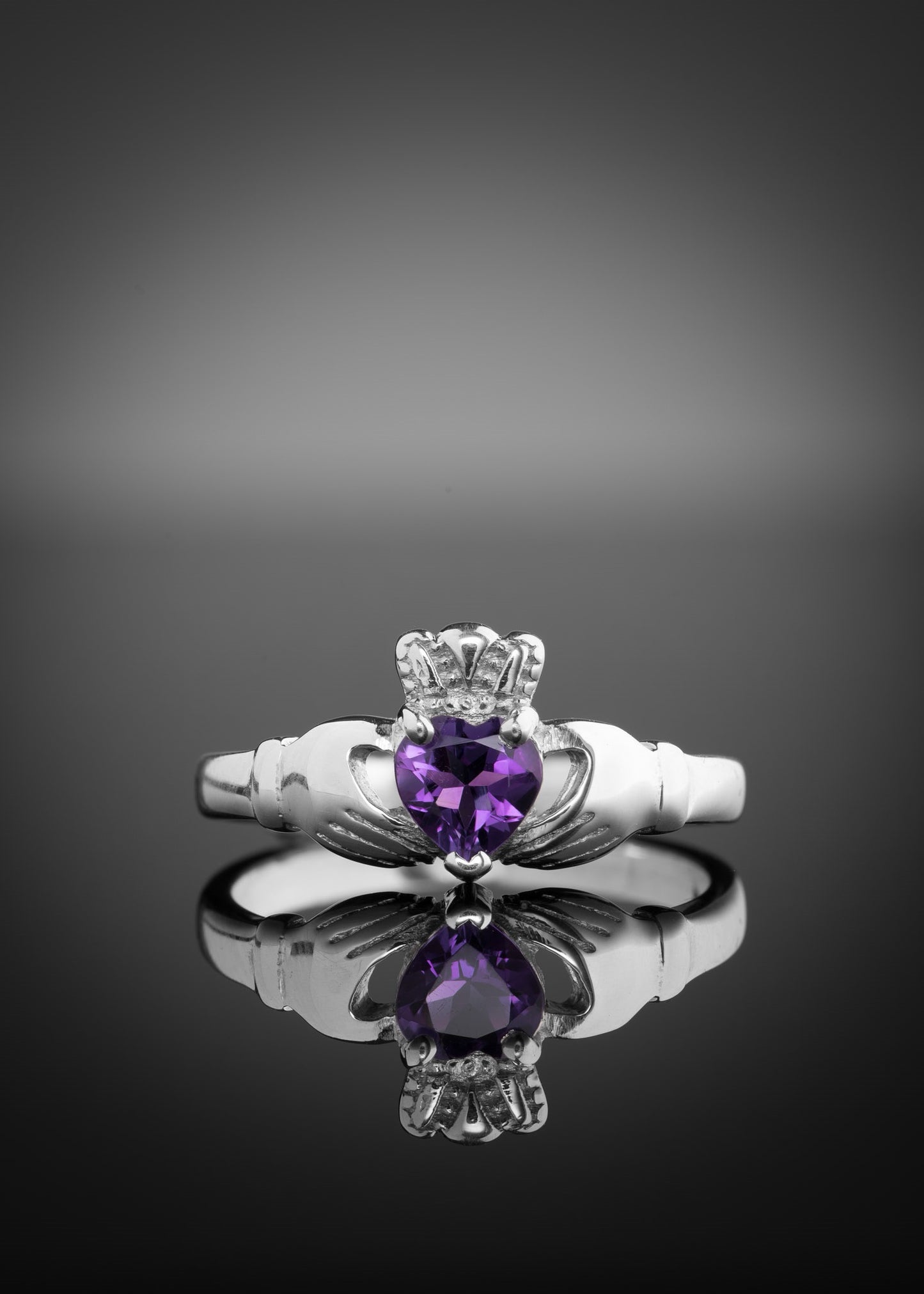 Gemstone Claddagh Ring in White Gold