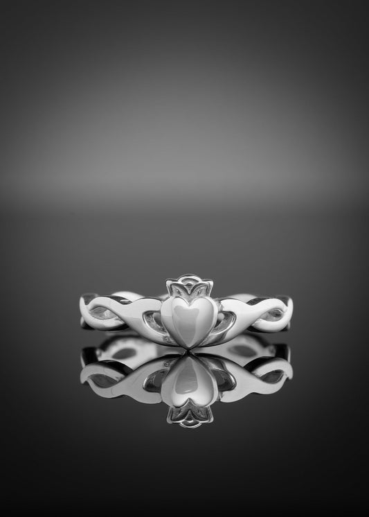 Silver claddagh ring with twist celtic inspired band